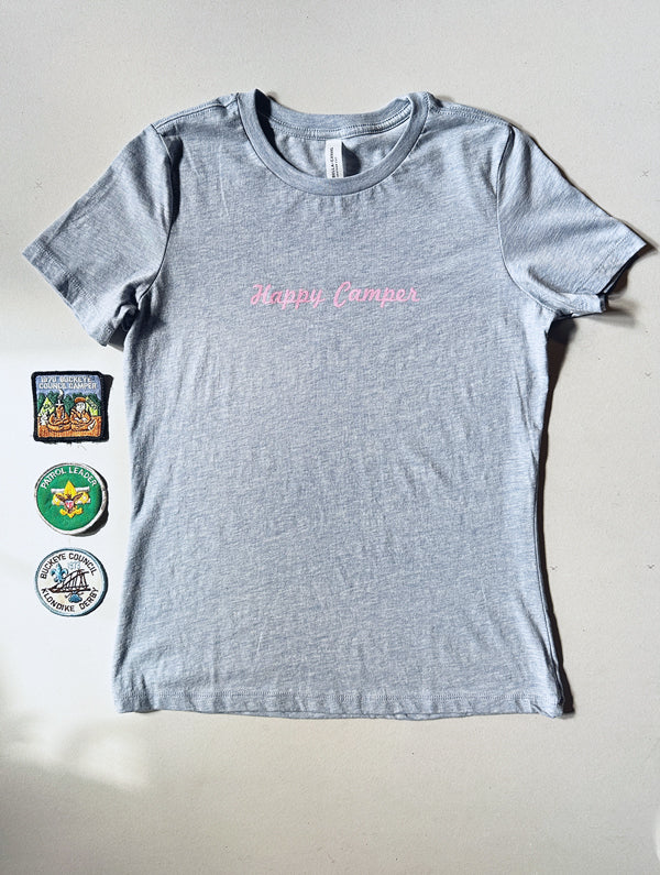 Happy Camper Women's Tee - Heather Blue/Pink