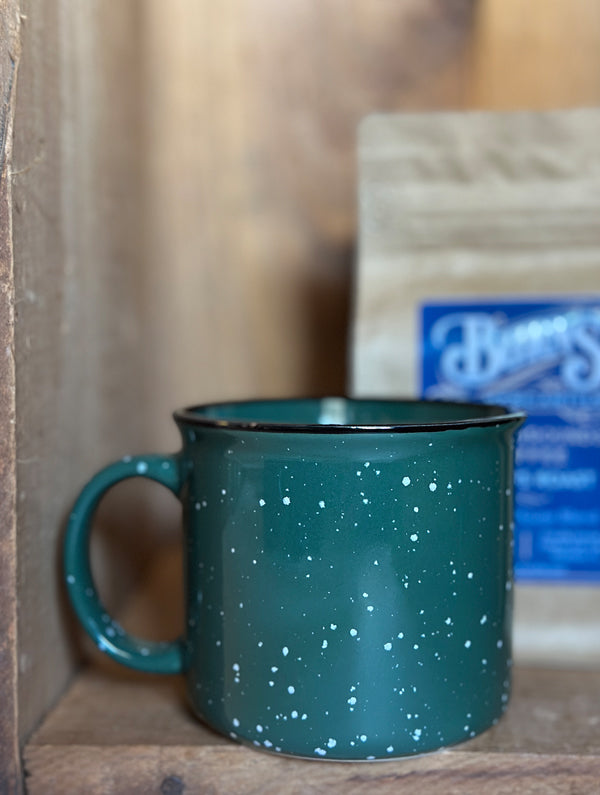 Owen's Fish Camp Speckled Mug - Green/Yellow
