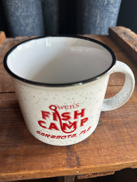 Owen's Fish Camp Speckled Mug - White/Red