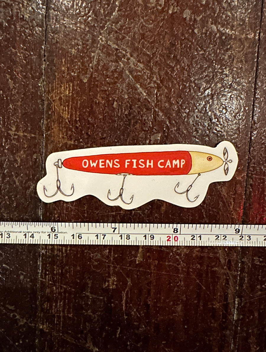 Owen's Fish Camp Red Fishing Lure Sticker