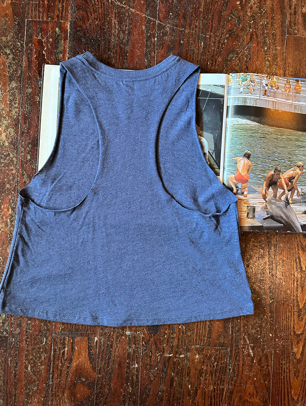 Owen's Fish Camp Racerback Muscle Tank - Navy/Lilac