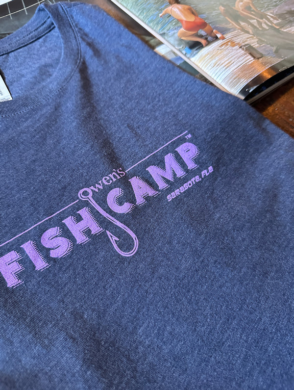 Owen's Fish Camp Racerback Muscle Tank - Navy/Lilac