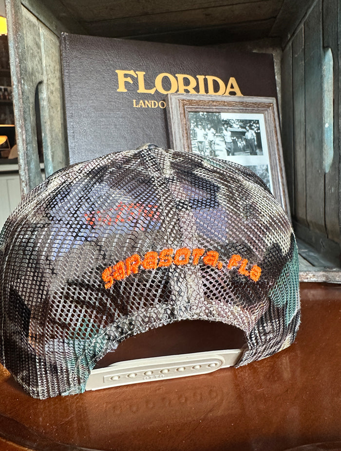 Owen's Fish Camp Camo Hat - Camo/Orange