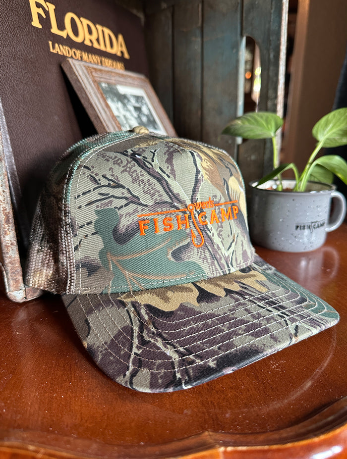 Owen's Fish Camp Camo Hat - Camo/Orange
