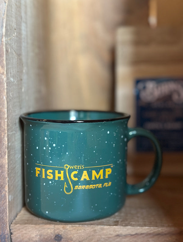 Owen's Fish Camp Speckled Mug - Green/Yellow