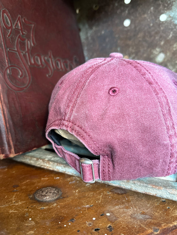 Owen's Fish Camp Script Dad Hat - Faded Maroon