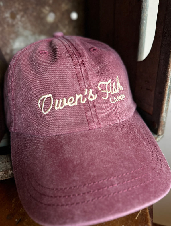 Owen's Fish Camp Script Dad Hat - Faded Maroon