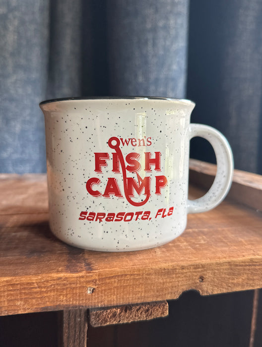 Owen's Fish Camp Speckled Mug - White/Red