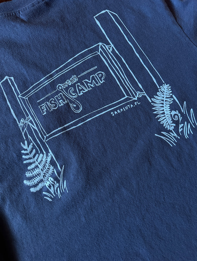 Owen's Fish Camp Sign Pocket Tee - Dark Blue/Baby Blue