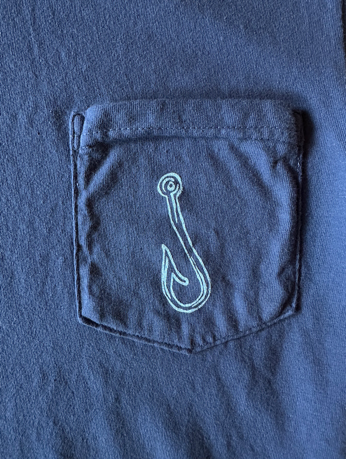 Owen's Fish Camp Sign Pocket Tee - Dark Blue/Baby Blue