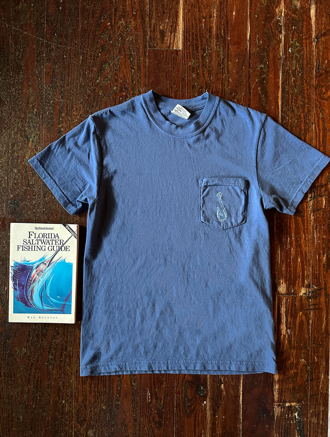 Owen's Fish Camp Sign Pocket Tee - Dark Blue/Baby Blue