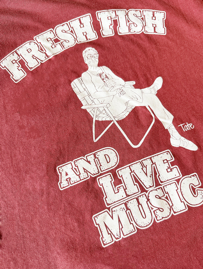 Owen's Fish Camp Logo S/S Tate - Crimson