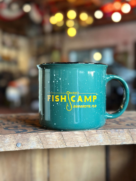 Owen's Fish Camp Speckled Mug - Green/Yellow