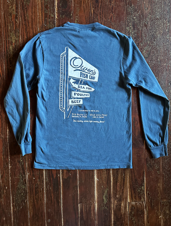 Owen's Fish Camp Neon Sign L/S Tee - Navy