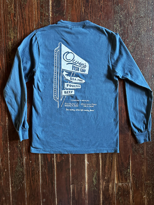 Owen's Fish Camp Neon Sign L/S Tee - Navy