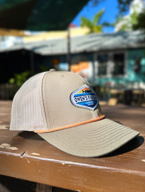 Owen's Fish Camp Trucker Sunset - Khaki/Peach Rope