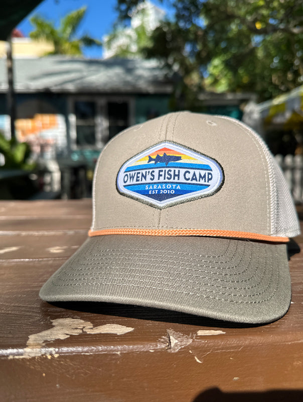 Owen's Fish Camp Trucker Sunset - Khaki/Peach Rope