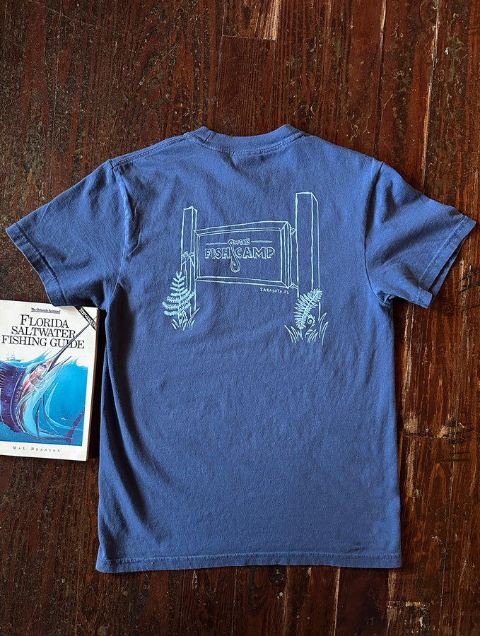 Owen's Fish Camp Sign Pocket Tee - Dark Blue/Baby Blue