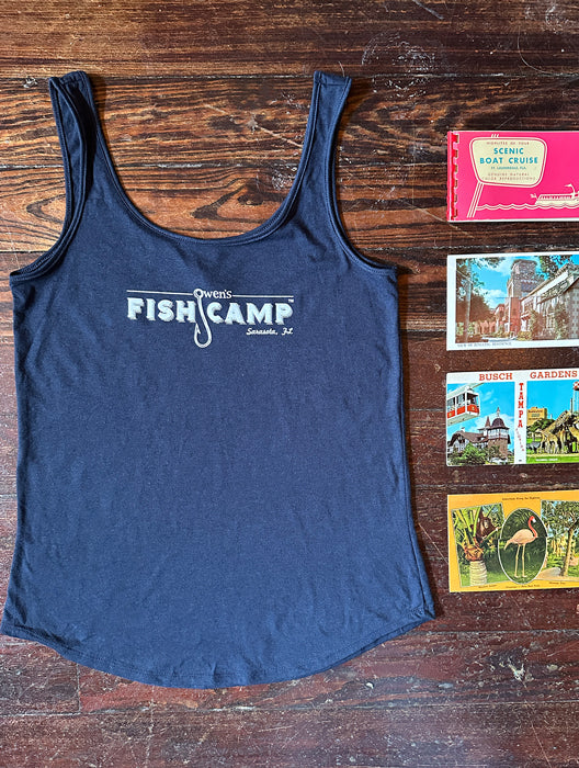 Owen's Fish Camp Women's Relaxed Tank - Navy